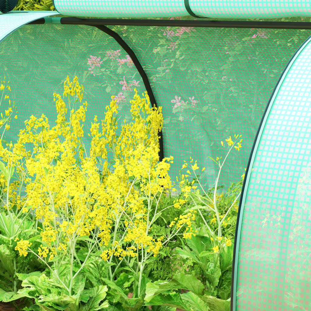 Outsunny Tunnel Greenhouse Steel Frame for Garden w/ Zipper Doors, Green