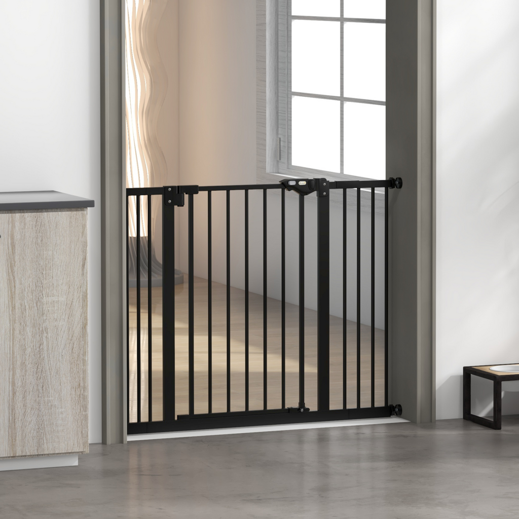 PawHut Adjustable Safety Gate with 2 Extensions and Four Adjustable Screws, Black