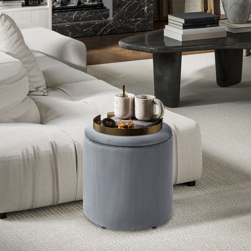 HOMCOM Fabric Storage Ottoman with Removable Lid, Set of 2, Light Grey