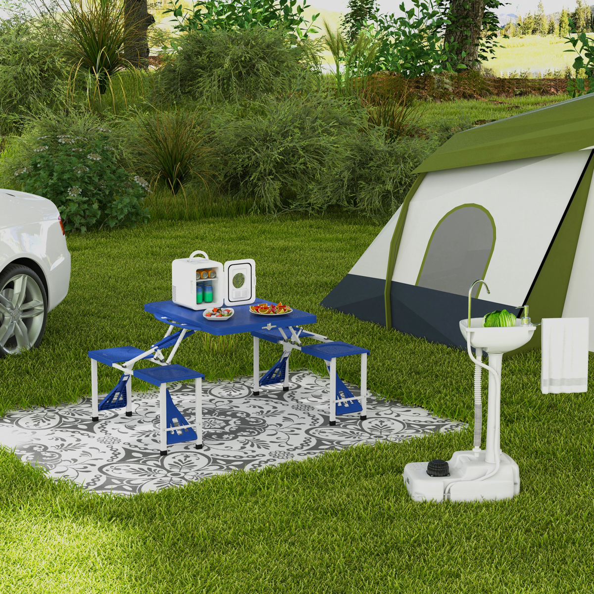 Portable Camping Sink with Towel Holder & Soap Dispenser Hand Wash Outsunny