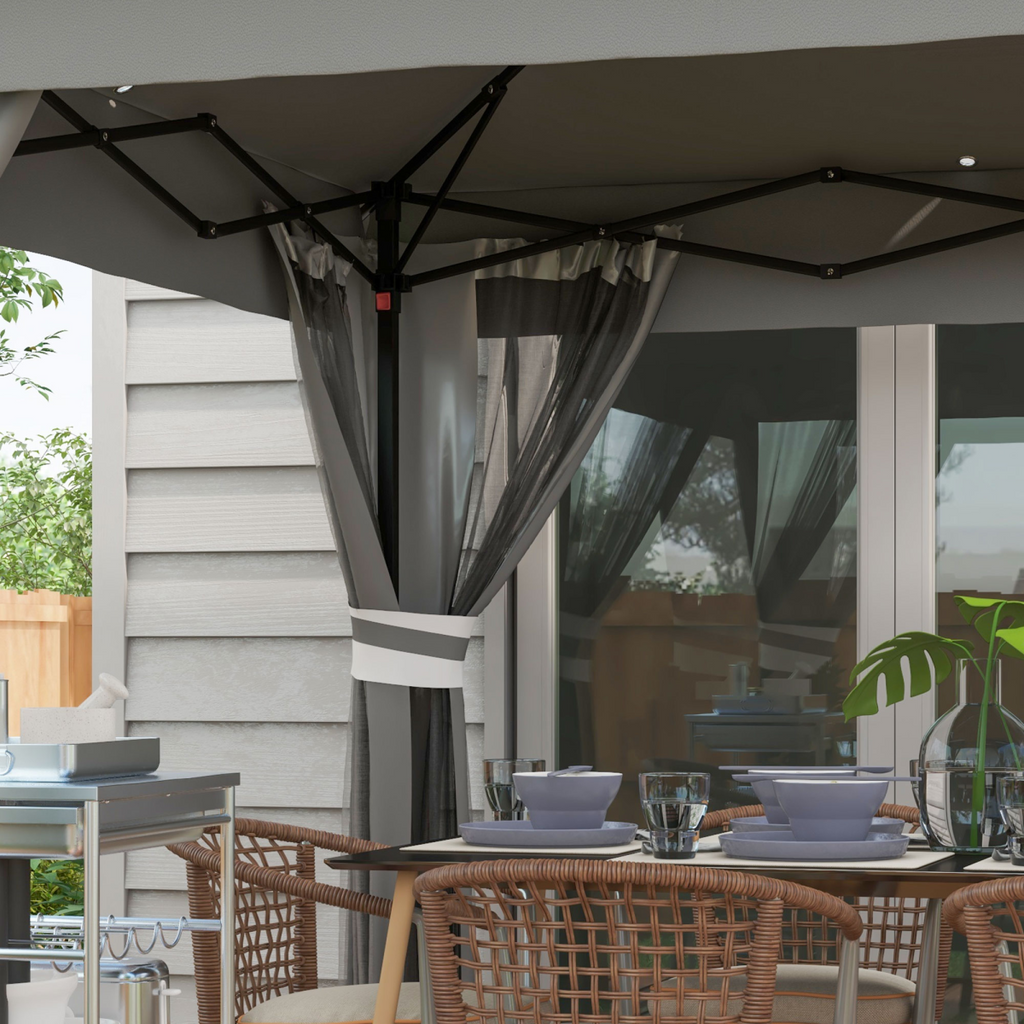 Outsunny 3x3(m) Pop Up Gazebo w/ Solar-Powered LED Lights Curtain Netting Grey