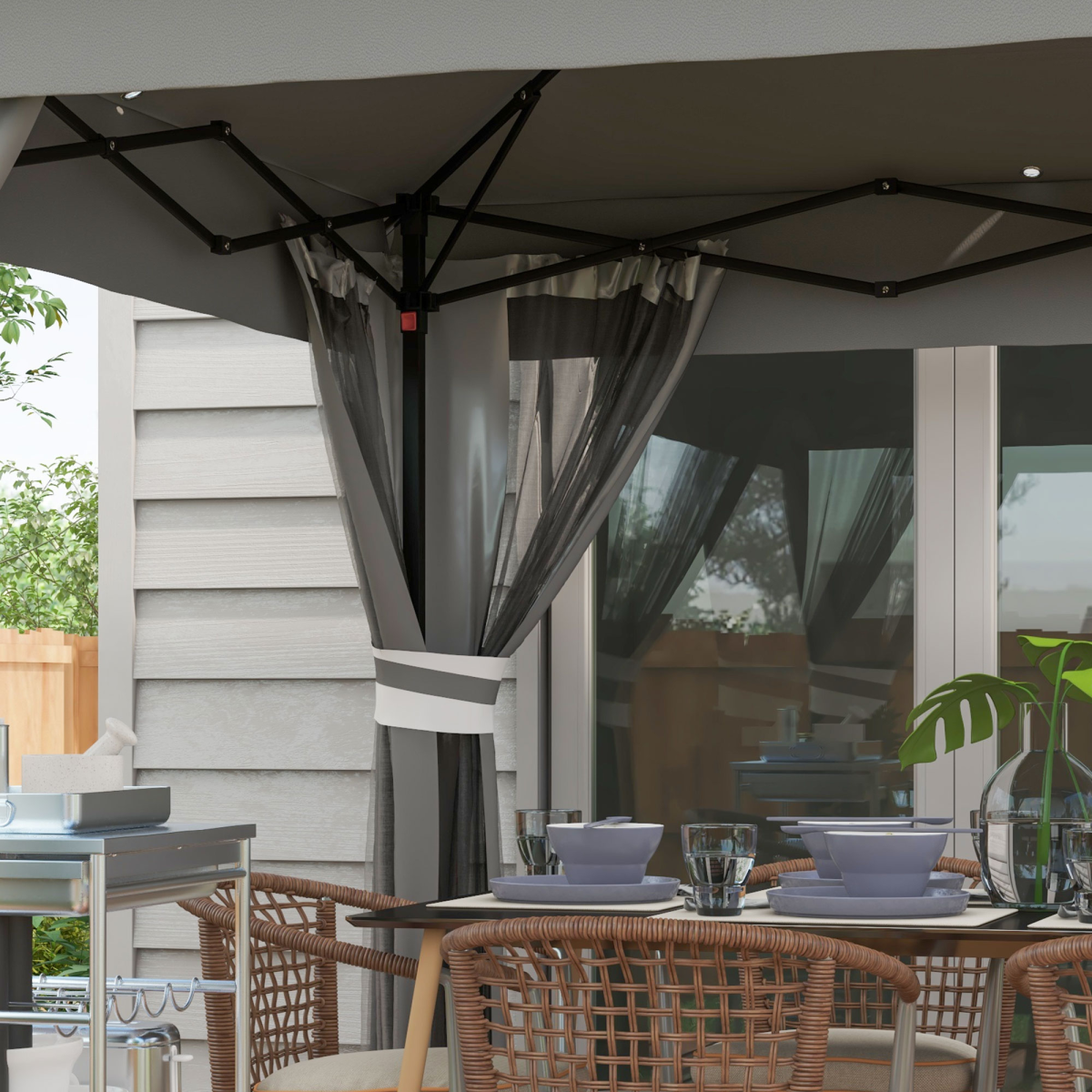 Outsunny 3x3(m) Pop Up Gazebo w/ Solar-Powered LED Lights Curtain Netting Grey
