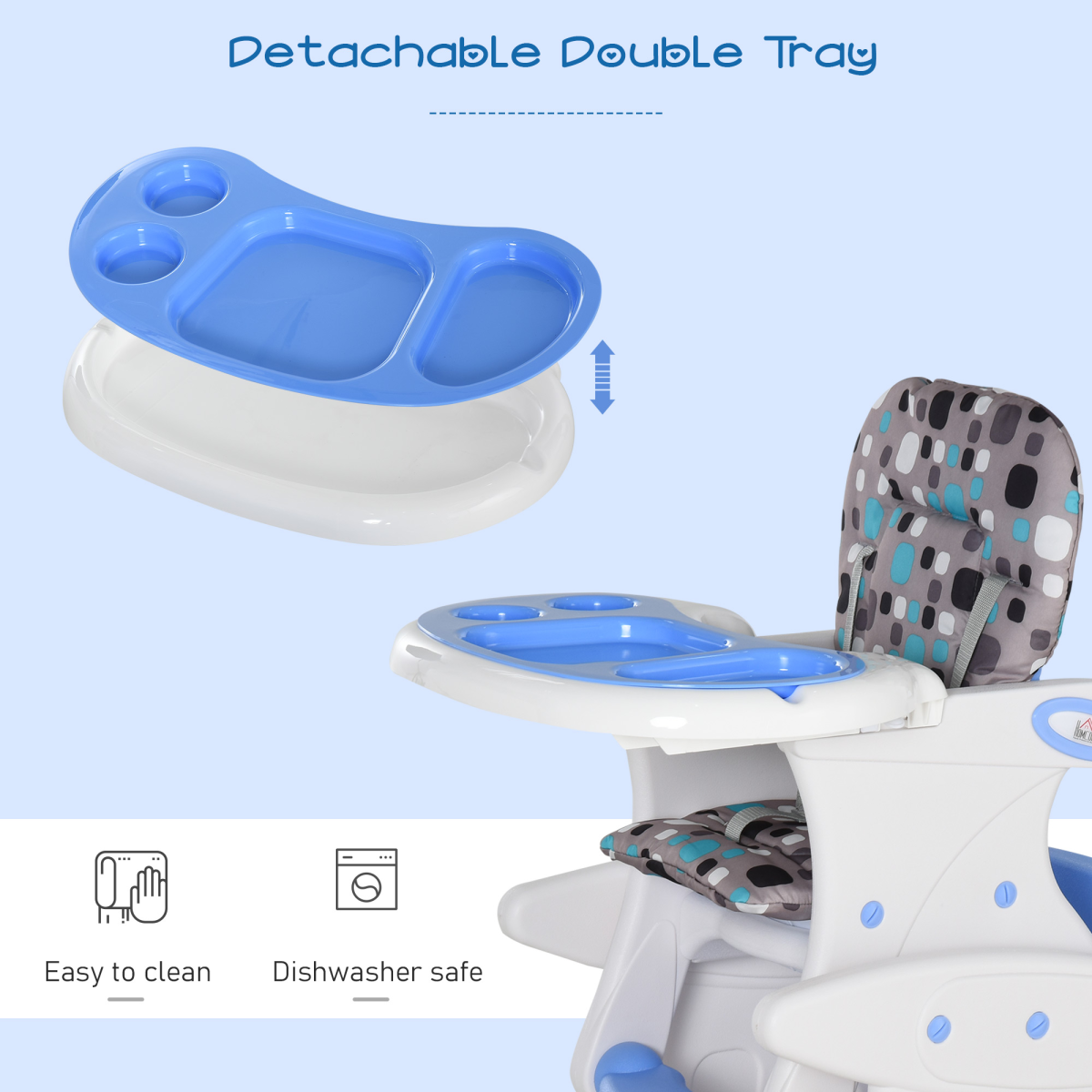 3-in-1 Convertible Baby High Chair Booster Seat with Removable Tray Blue