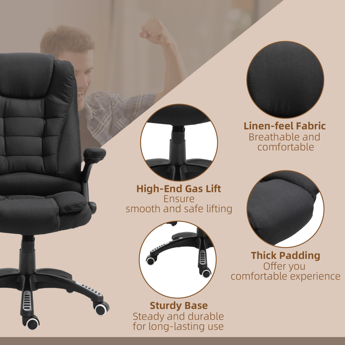 Executive Reclining Chair w/ Heating Massage Points Relaxing Headrest Black