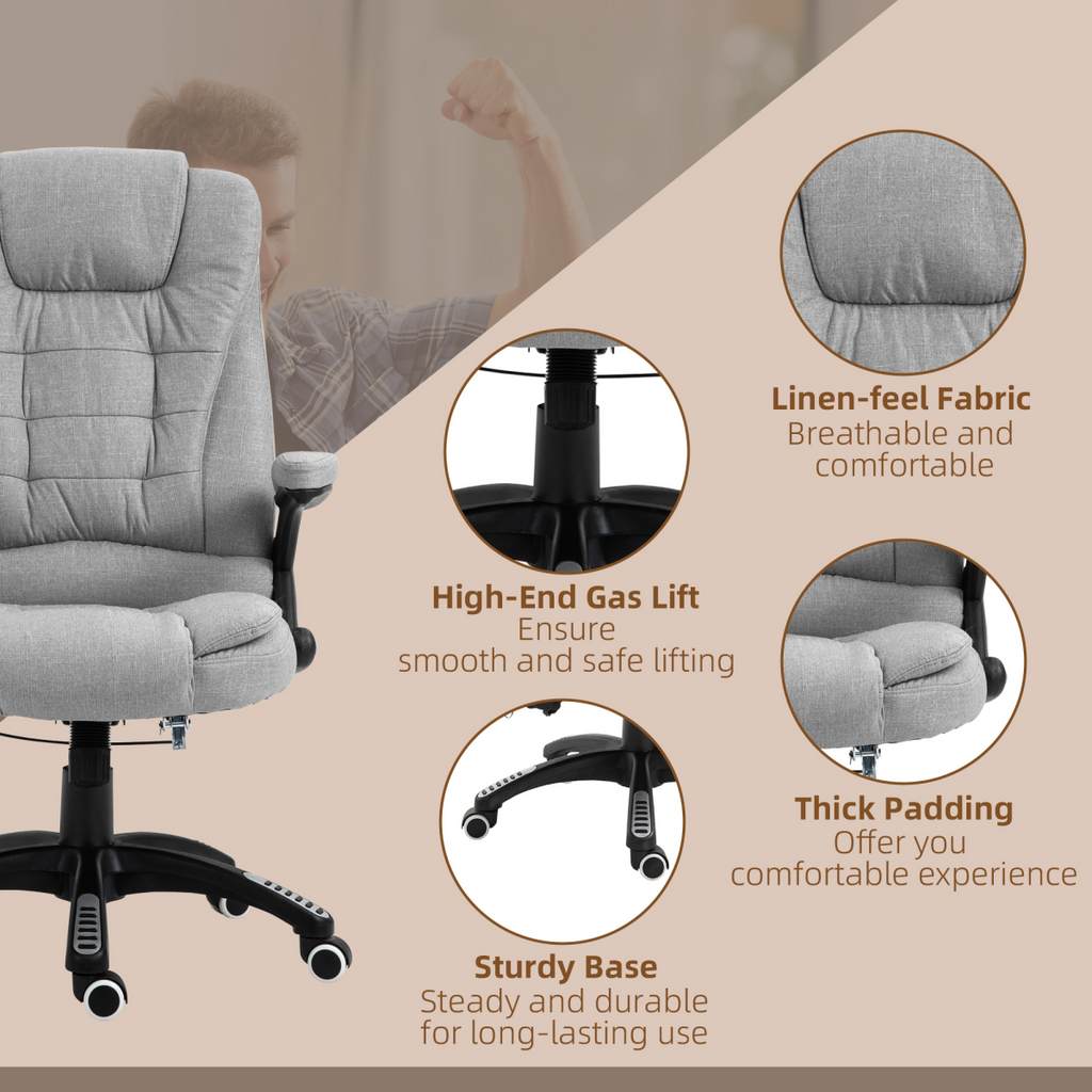 Executive Reclining Chair w/ Heating Massage Points Relaxing Headrest Grey