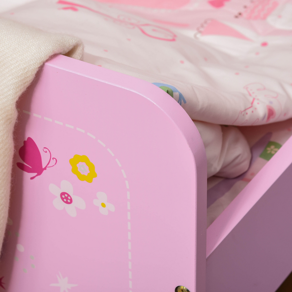 Kids Bed Princess Castle Theme with Side Rails Slats Home 3-6 Yrs Pink
