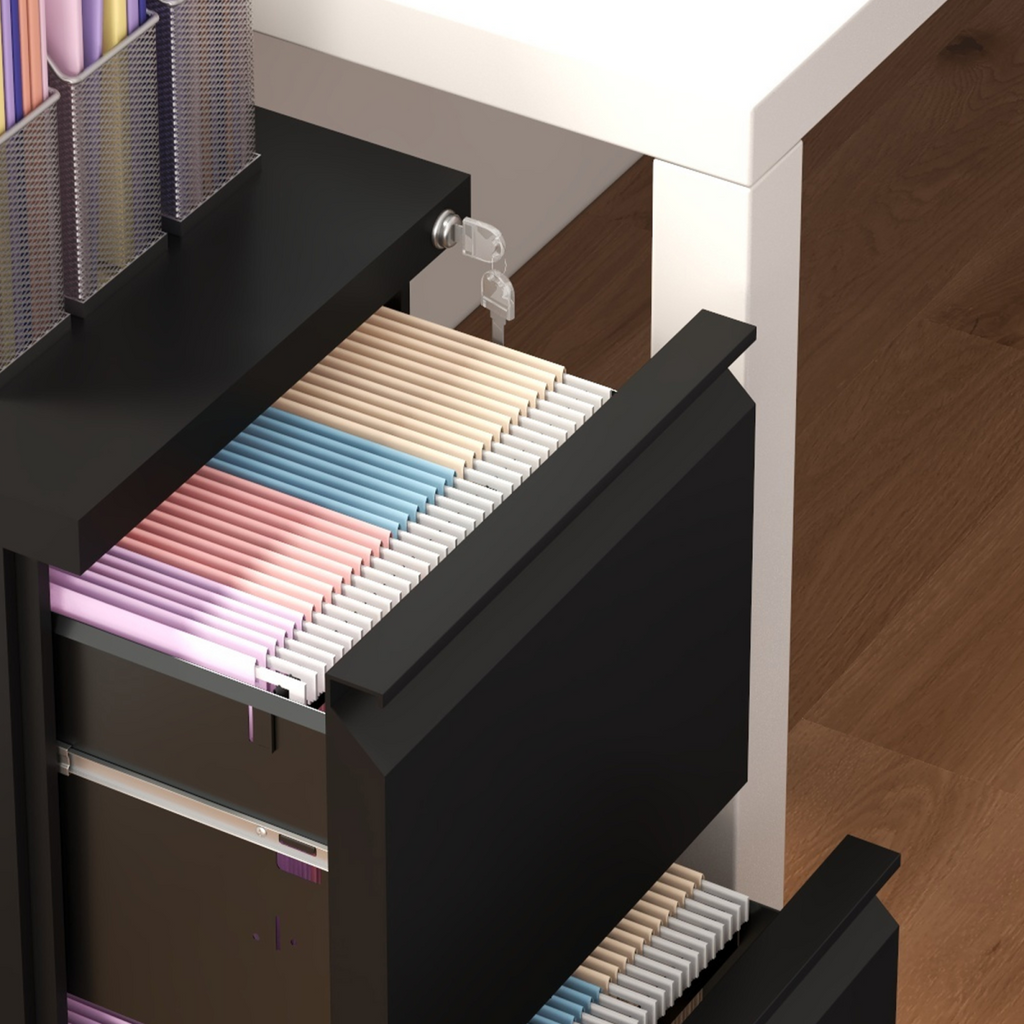 Vinsetto Steel File Cabinet with Lock Hanging Bar for Letter A4 Legal Size Black