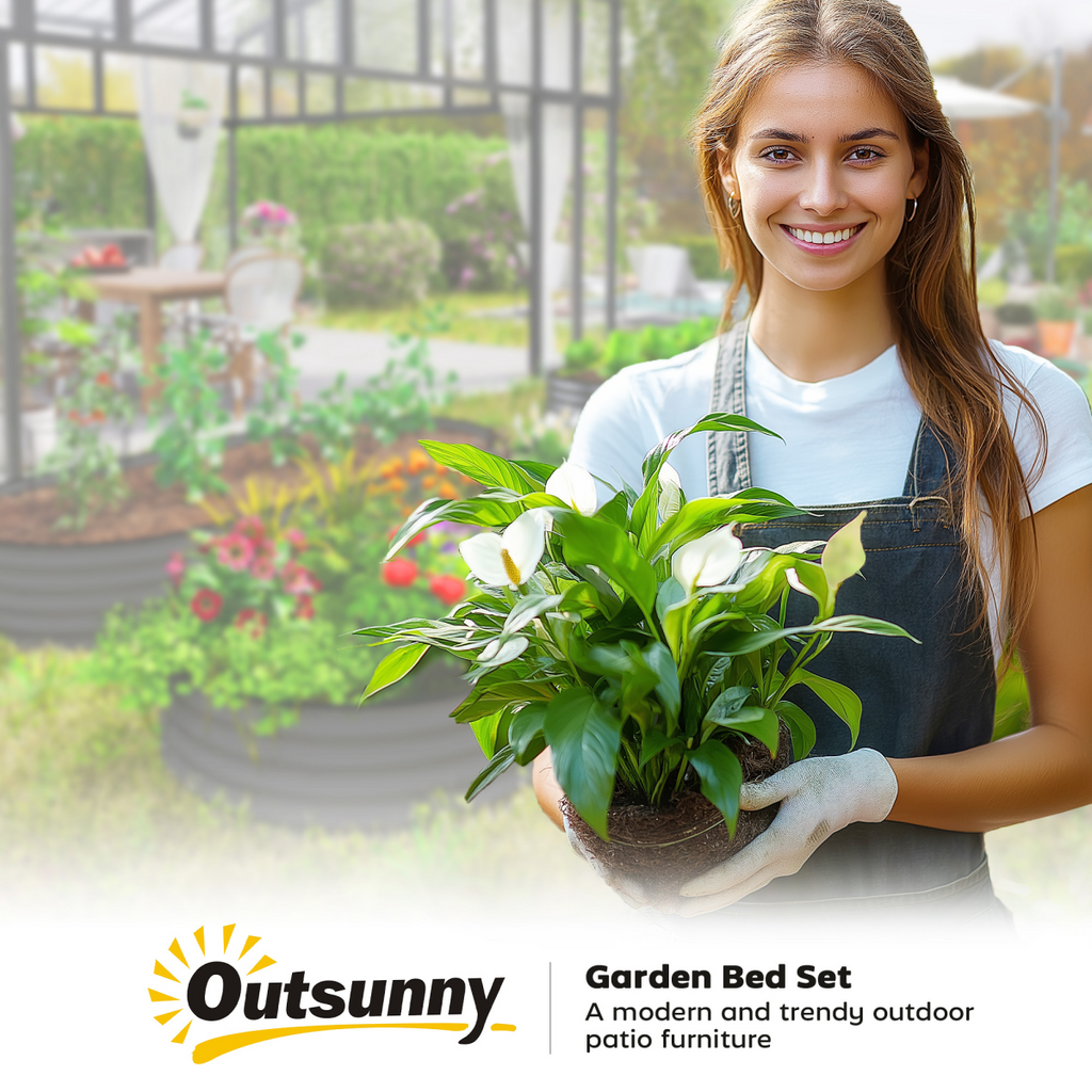 Outsunny Set of 2 Raised Beds for Garden with Metal Plant Stakes, Dark Grey