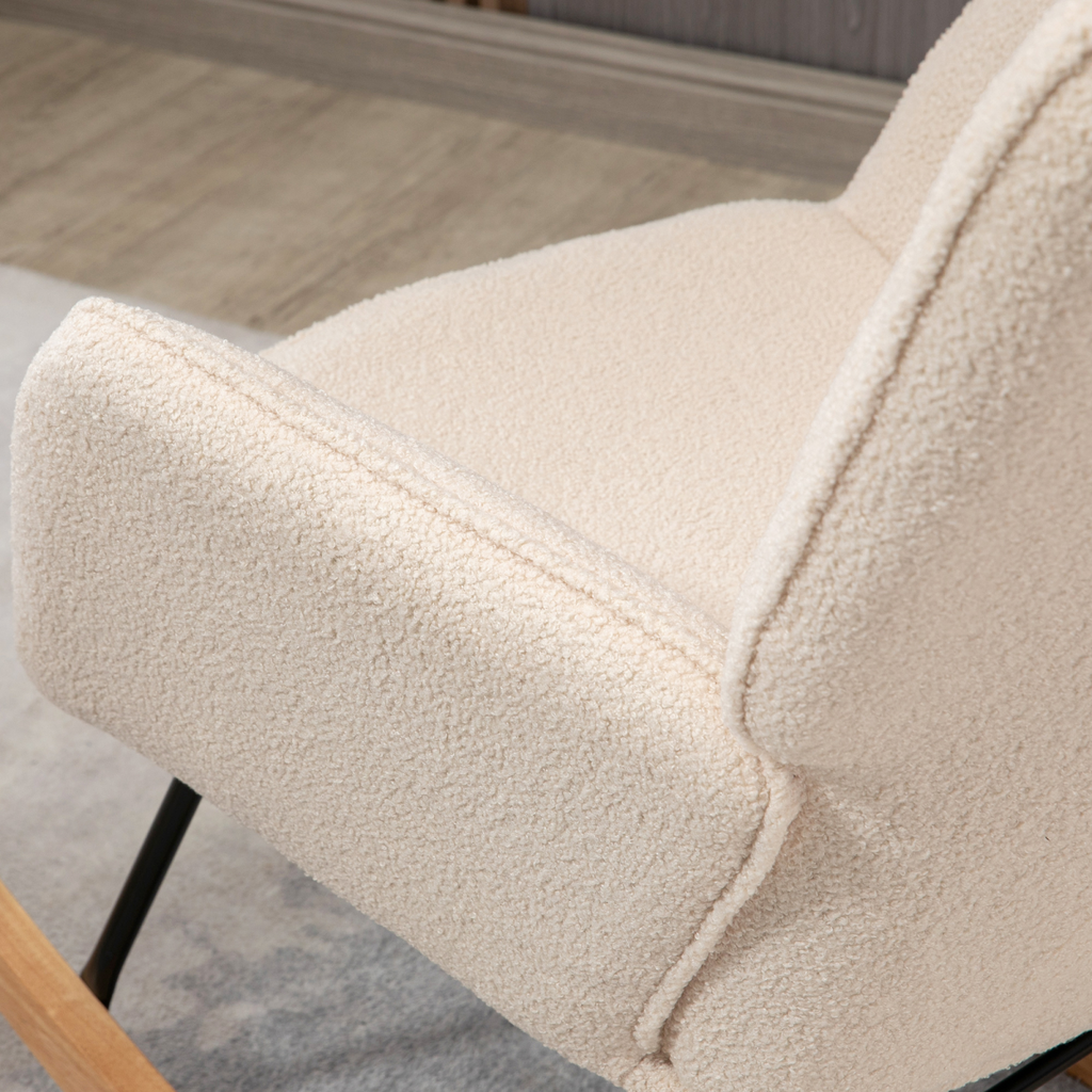 HOMCOM Wingback Rocking Chair for Nursing w/ Steel Frame and Wooden Base Beige