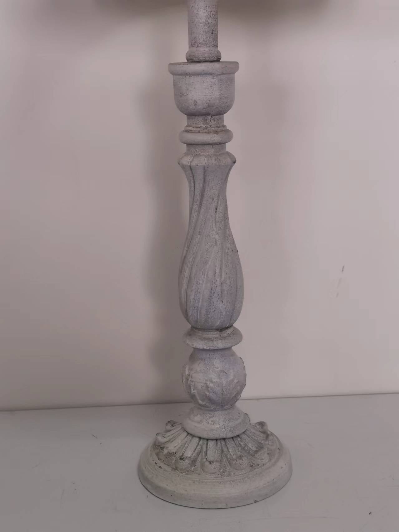 AcaciaHome Modern Tall Wooden Washed Table Lamp (41cm Grey with Cream Shade)