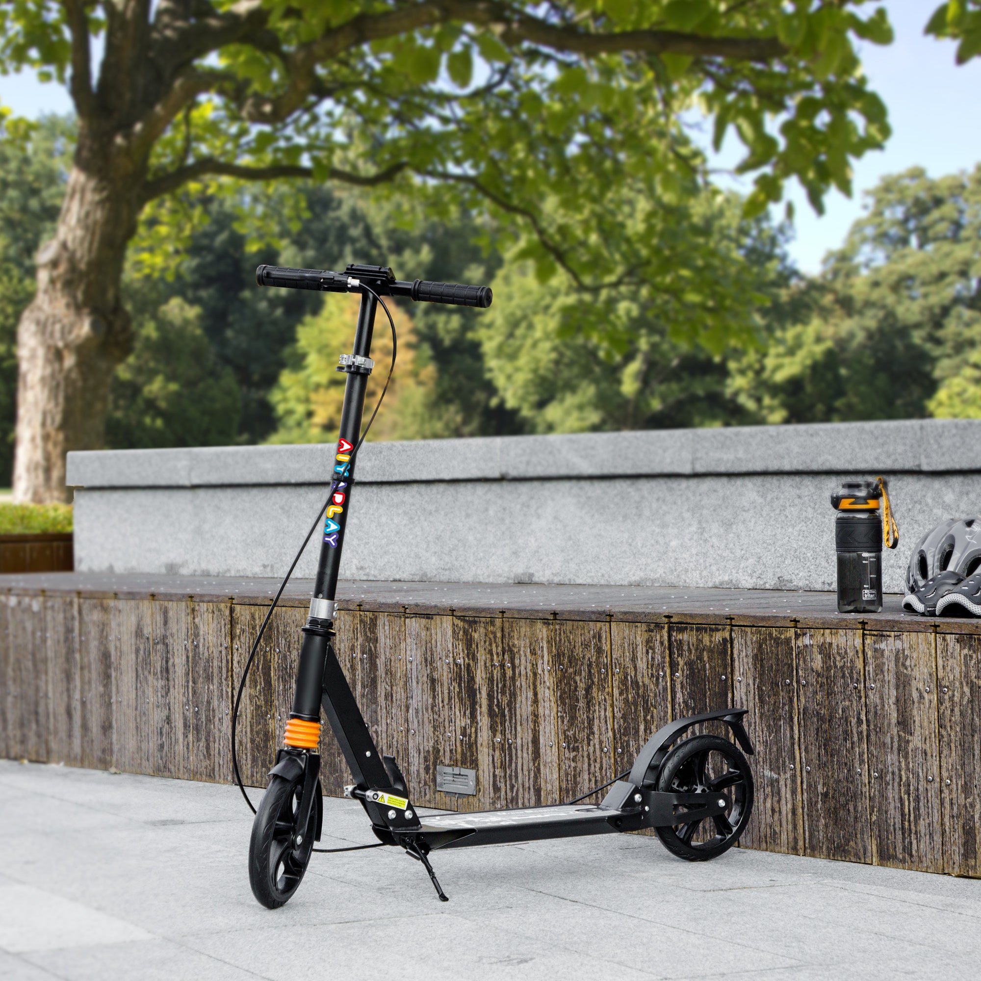 AIYAPLAY Kids Scooter, Foldable Kick Scooter with Adjustable Handlebar, Black