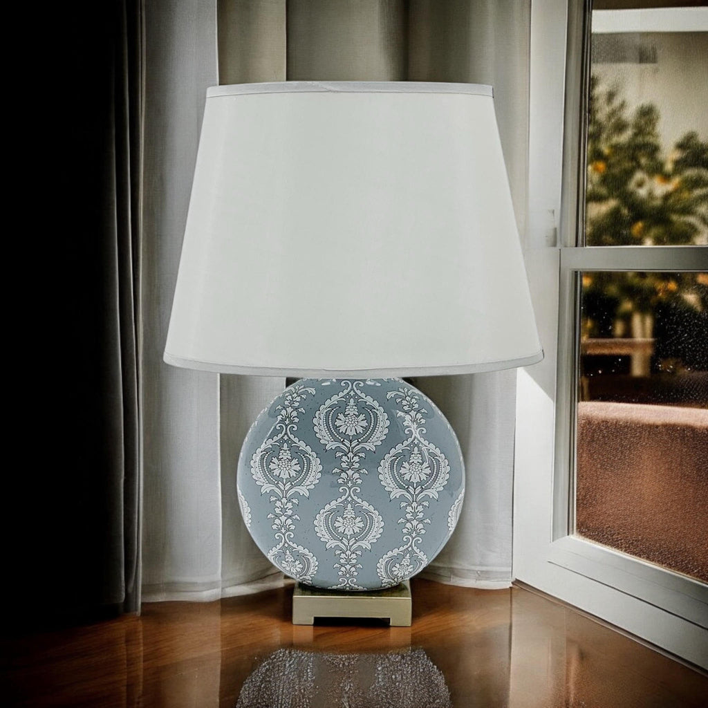 AcaciaHome Oriental Design Large Floral Ceramic Table Lamp with Drum Shade