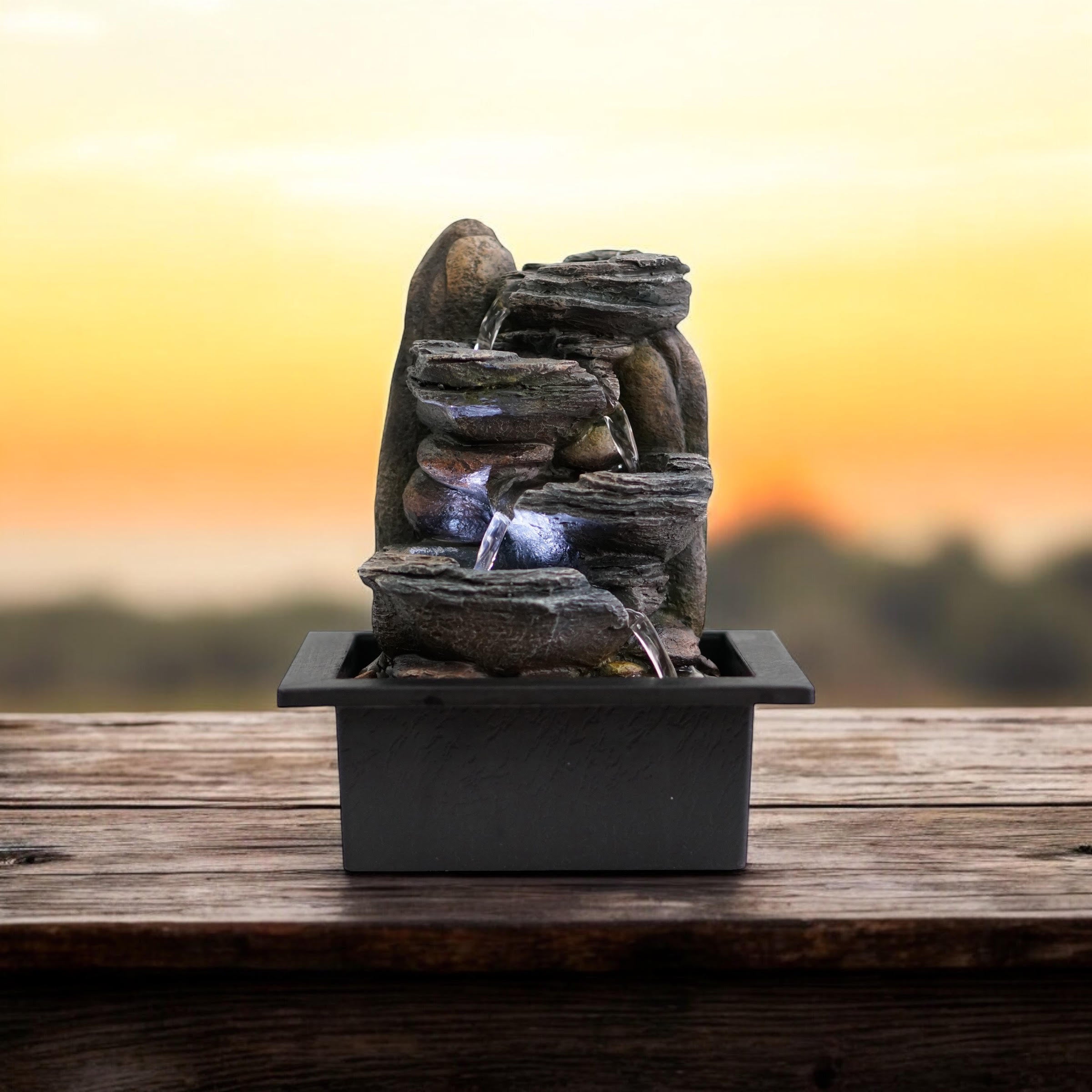 Water Feature Indoor Outdoor LED Fountain (Dark Grey Waterfall)