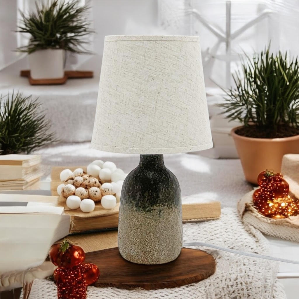 AcaciaHome Cute Grey Two-Tone Ceramic Table Lamp with White Drum Shade (52CM)