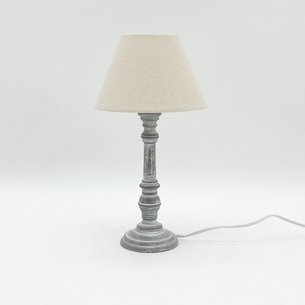 AcaciaHome Tall Wooden Multicoloured Washed 38cm Table Lamp with Taupe Linen Shade