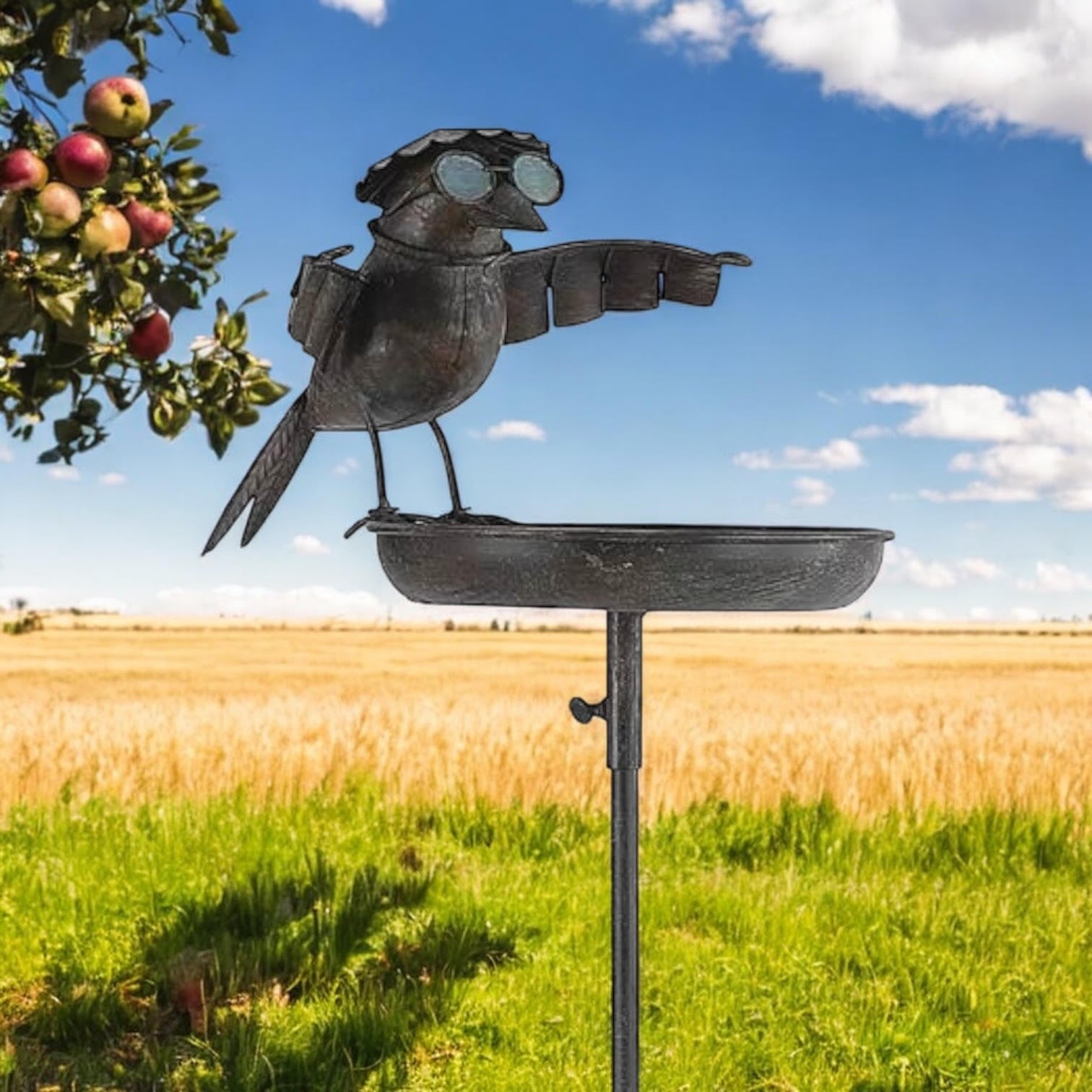 Stylish and Modern Metal Bird Feeder Birdbath Spinner Stake (Black, 51" Metal Bird)