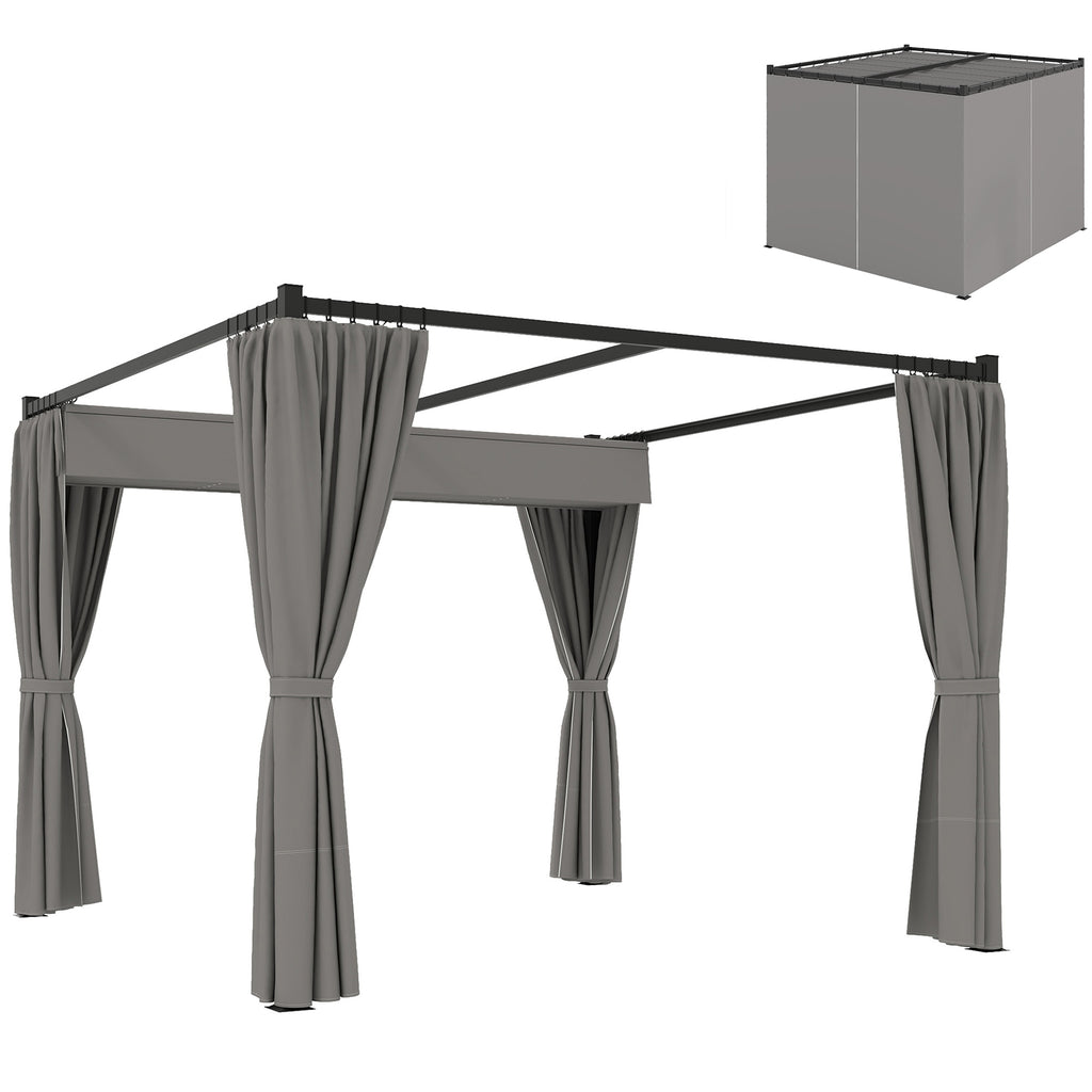 Outsunny 3 x 3(m) Pergola with Retractable Roof and Curtains, Light Grey