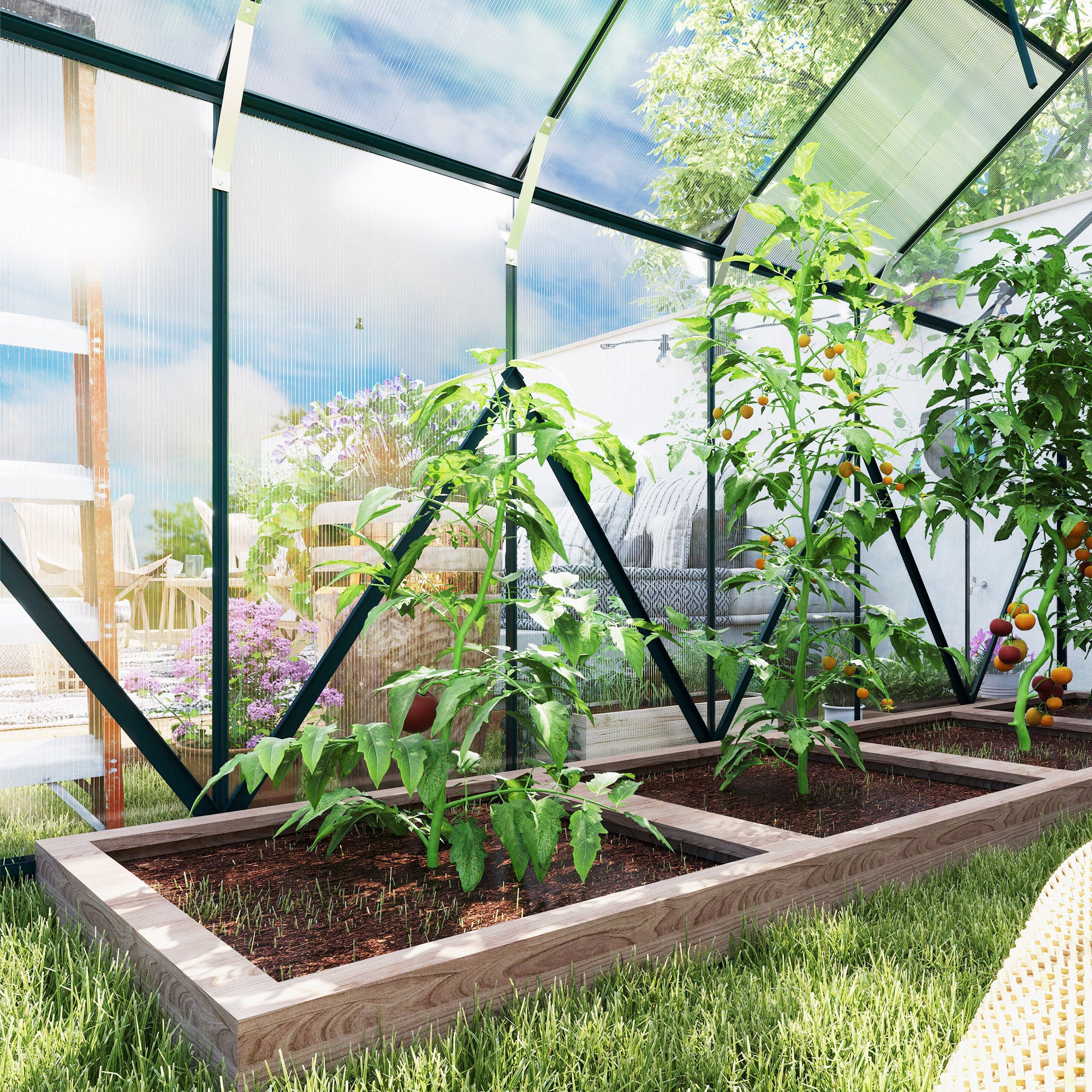 8x12ft Polycarbonate Walk-in Greenhouse Outdoor Double Sliding Door Outsunny