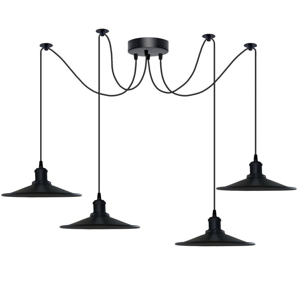 Black Vintage 4 Head Cone shaped shade Ceiling Pendant Light Fitting