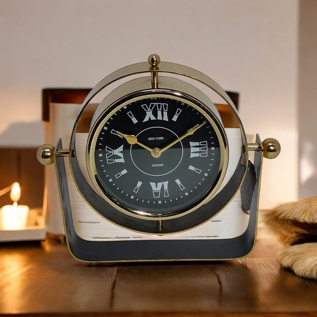 Silent Sweep Black Mantel Clock (22 cm – Roman Numeral Dial)