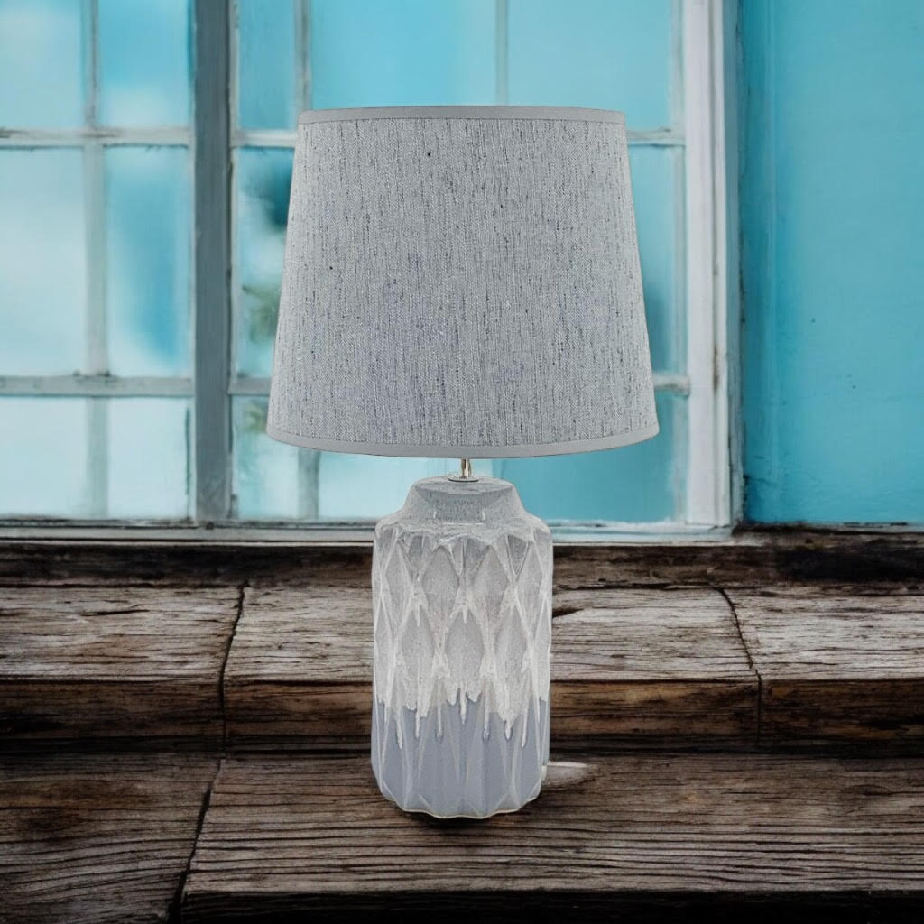 AcaciaHome Cute Grey Two-Tone Ceramic Table Lamp with White Drum Shade (43CM)