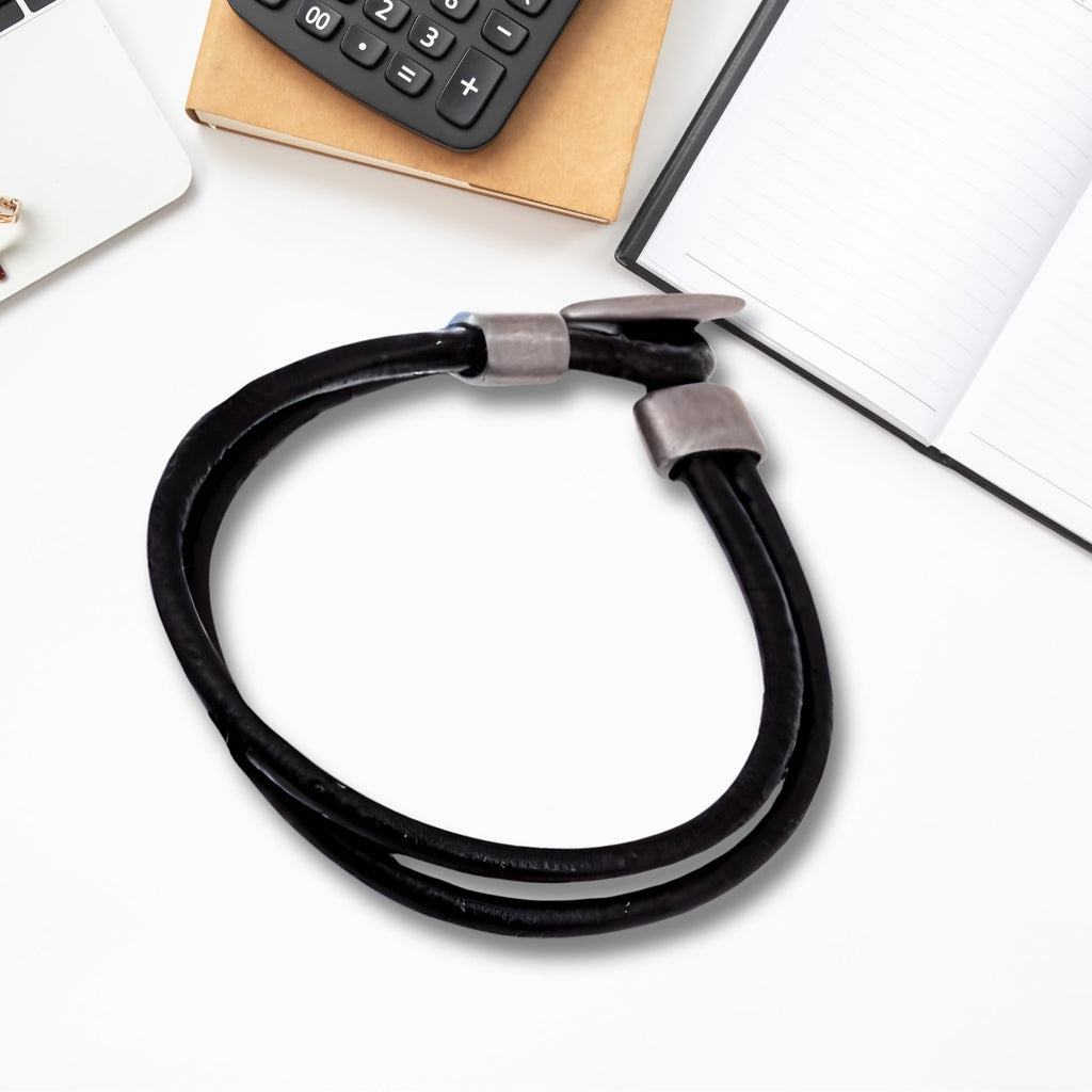 Men's Black Double Leather Bracelet -Men's Gift