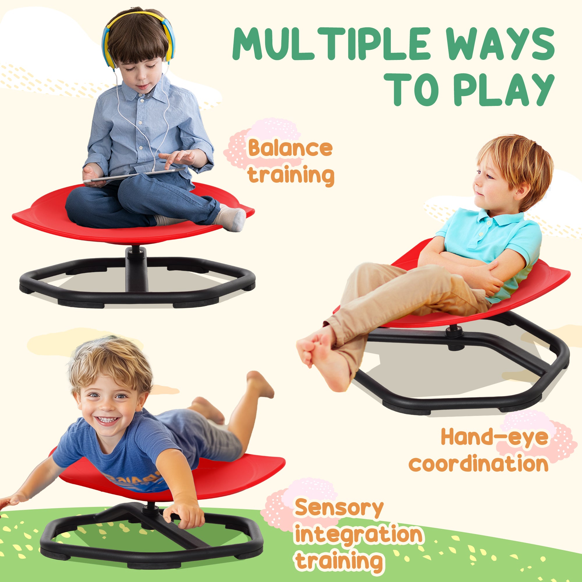 AIYAPLAY Spinning Chair for Autism Sit and Spin, Coordination & Balance, Red