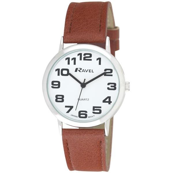 Ravel Men's Basic White Dial Brown Leather Strap Watch R0105.32.1A