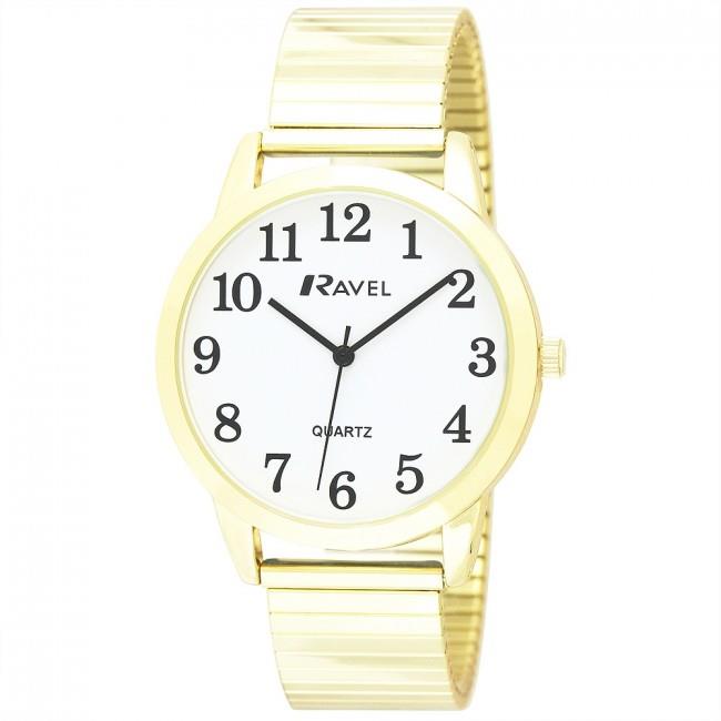 Ravel Men's Bold Number White Dial Gold Expander Bracelet Watch R0232.02.1