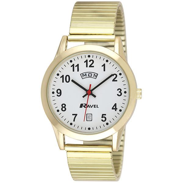 Ravel Men's Gilt Stainless Steel Day/Date Expandable Bracelet Strap Watch R0706.19.1EX