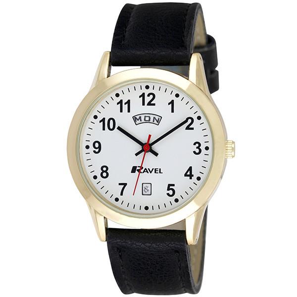 Ravel Men's Gilt Day/Date Faux Leather Strap Watch R0706.19.1