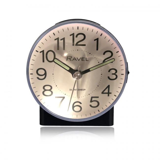Ravel Round Mid Sized Bedside Quartz Alarm Clock - Black RC039.3