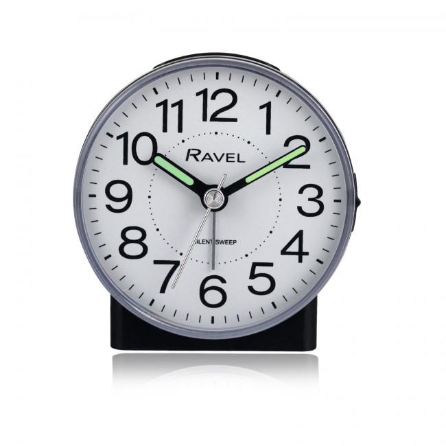 Ravel Round Mid Sized Bedside Quartz Alarm Clock - Black RC039.3