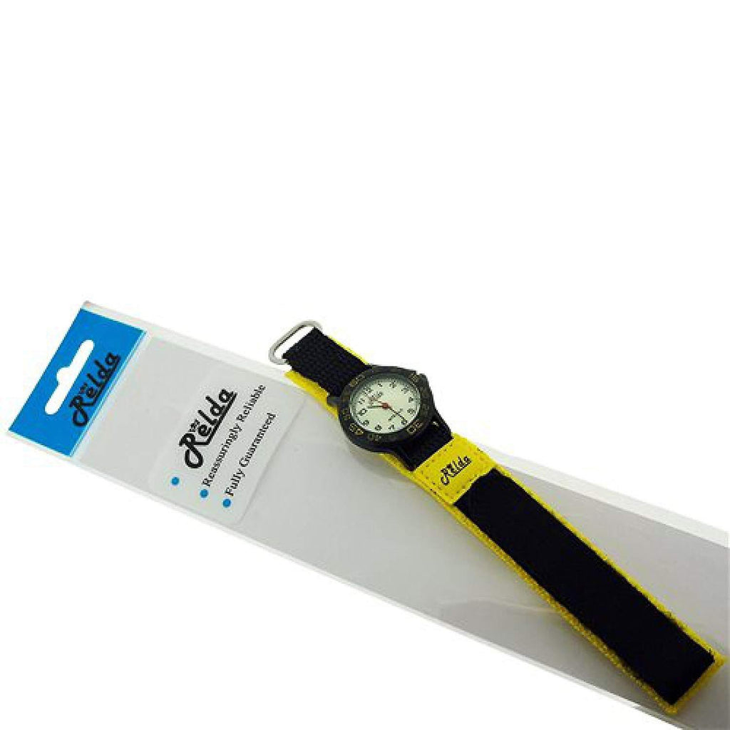 Relda Children's Analogue Nite-Glo Quartz Luminous Dial Yellow & Black Velcro Strap Girls/Boy Watch REL59