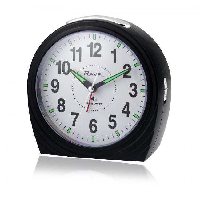 Ravel Large Art Deco Bedside / Mantel Quartz Alarm Clock - Gloss Black RC035.3