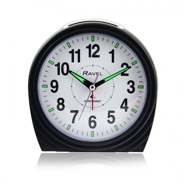 Ravel Large Art Deco Bedside / Mantel Quartz Alarm Clock - Gloss Black RC035.3