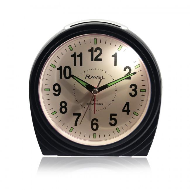 Ravel Large Art Deco Bedside / Mantel Quartz Alarm Clock - Gloss Black RC035.3