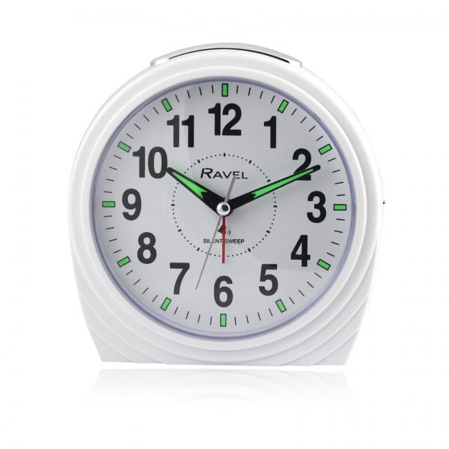 Ravel Large Art Deco Bedside / Mantel Quartz Alarm Clock - Gloss White RC035.4