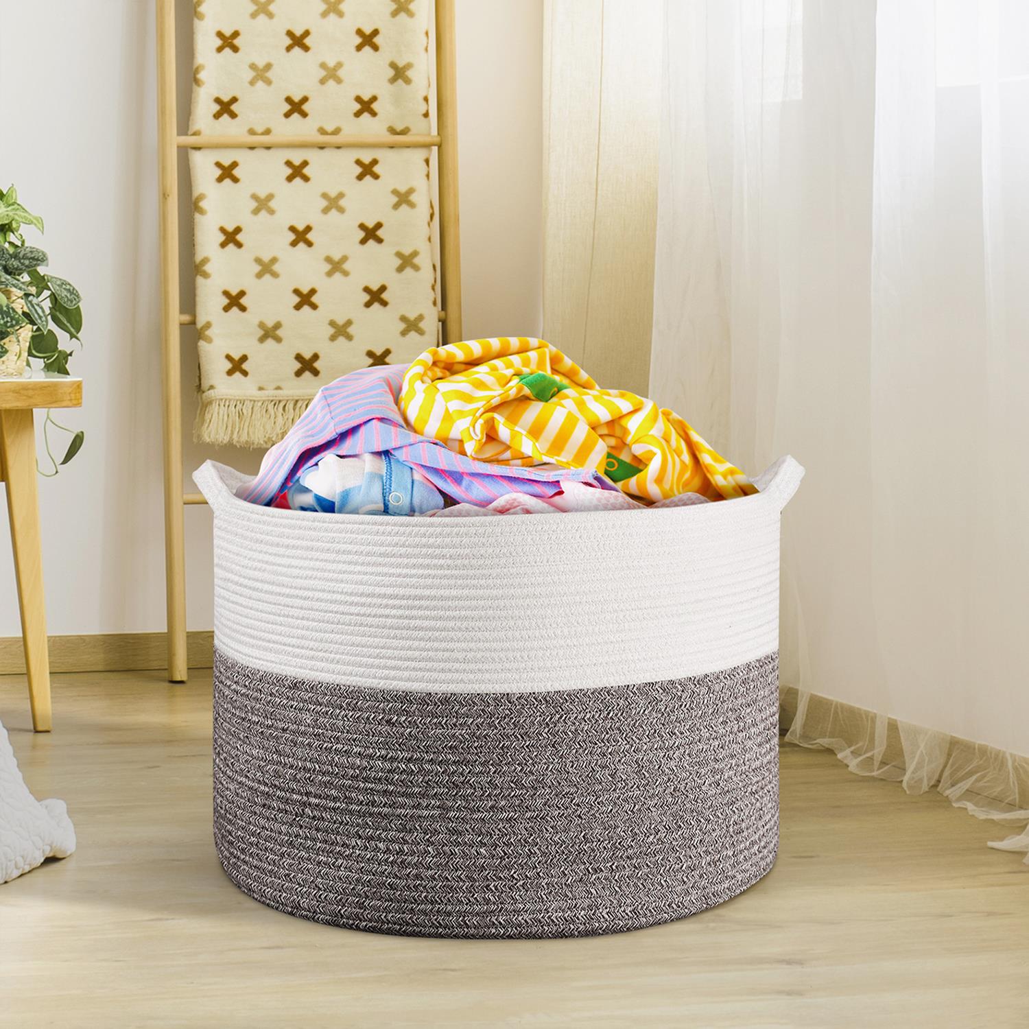 Vinsani Laundry Basket Wht & Natural