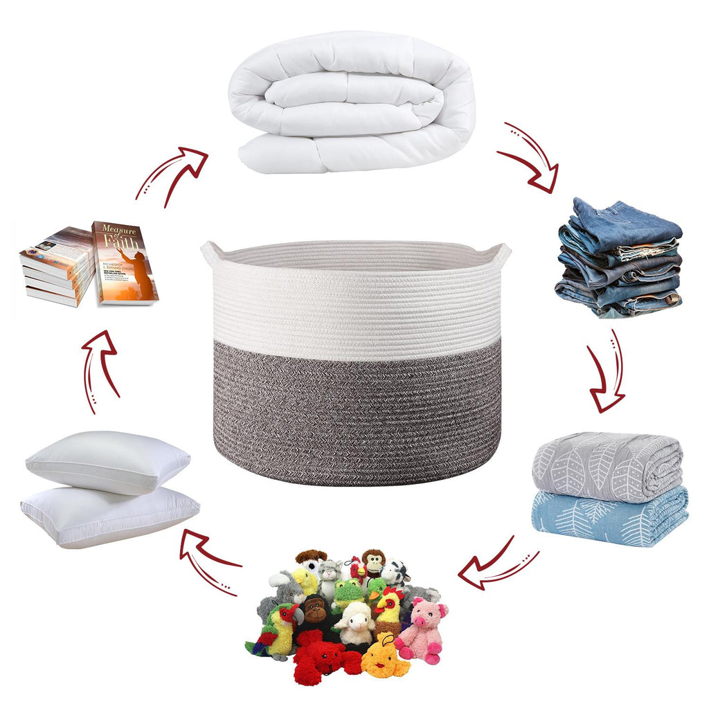 Vinsani Laundry Basket Wht & Natural
