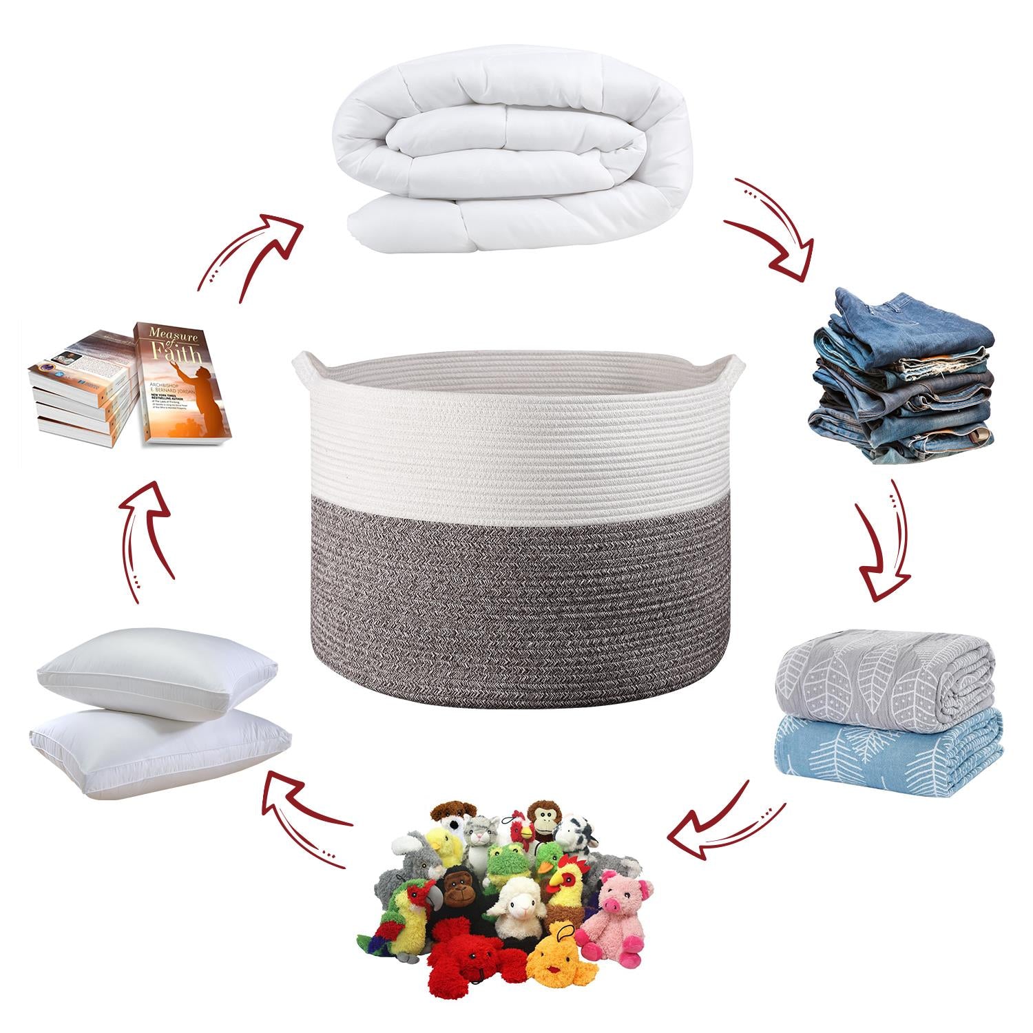 Vinsani Laundry Basket Wht & Natural