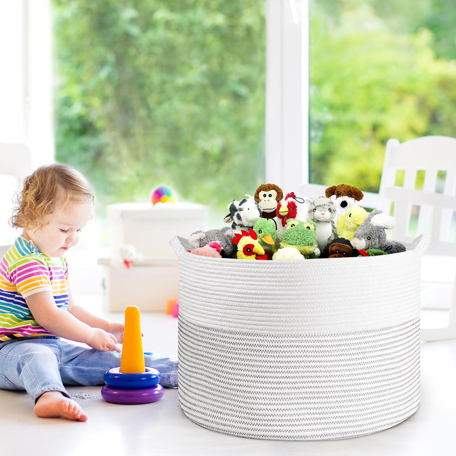 Vinsani Laundry Basket White & L Grey