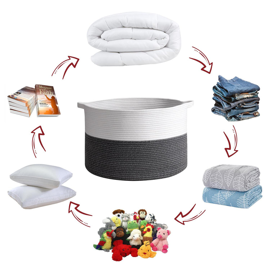 Vinsani Laundry Basket White & D Grey