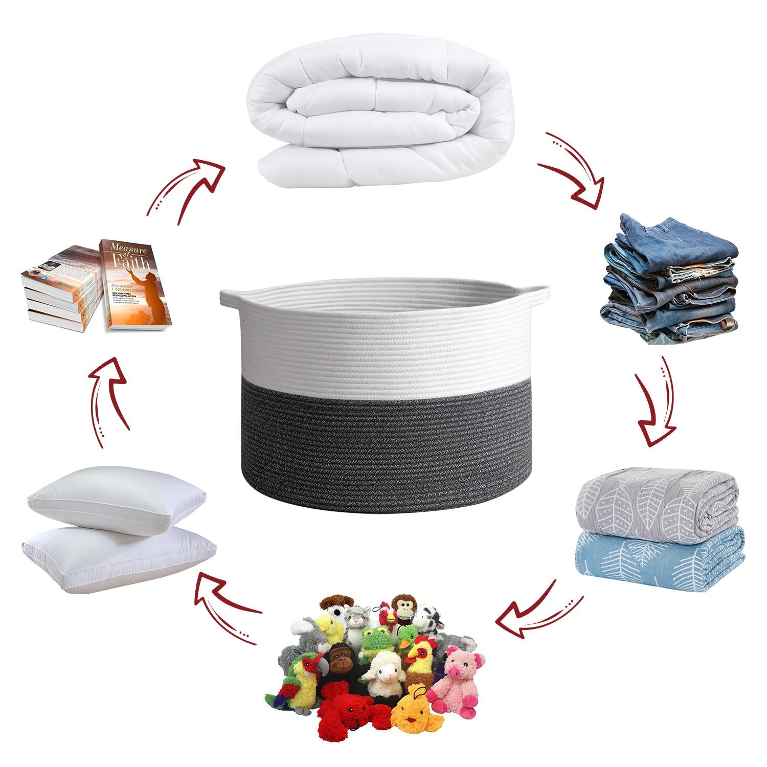 Vinsani Laundry Basket White & D Grey