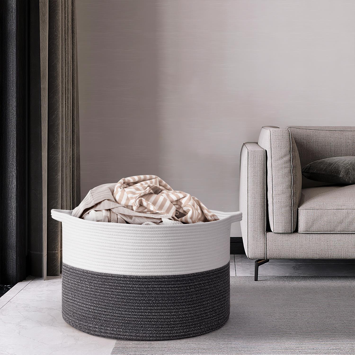 Vinsani Laundry Basket White & D Grey