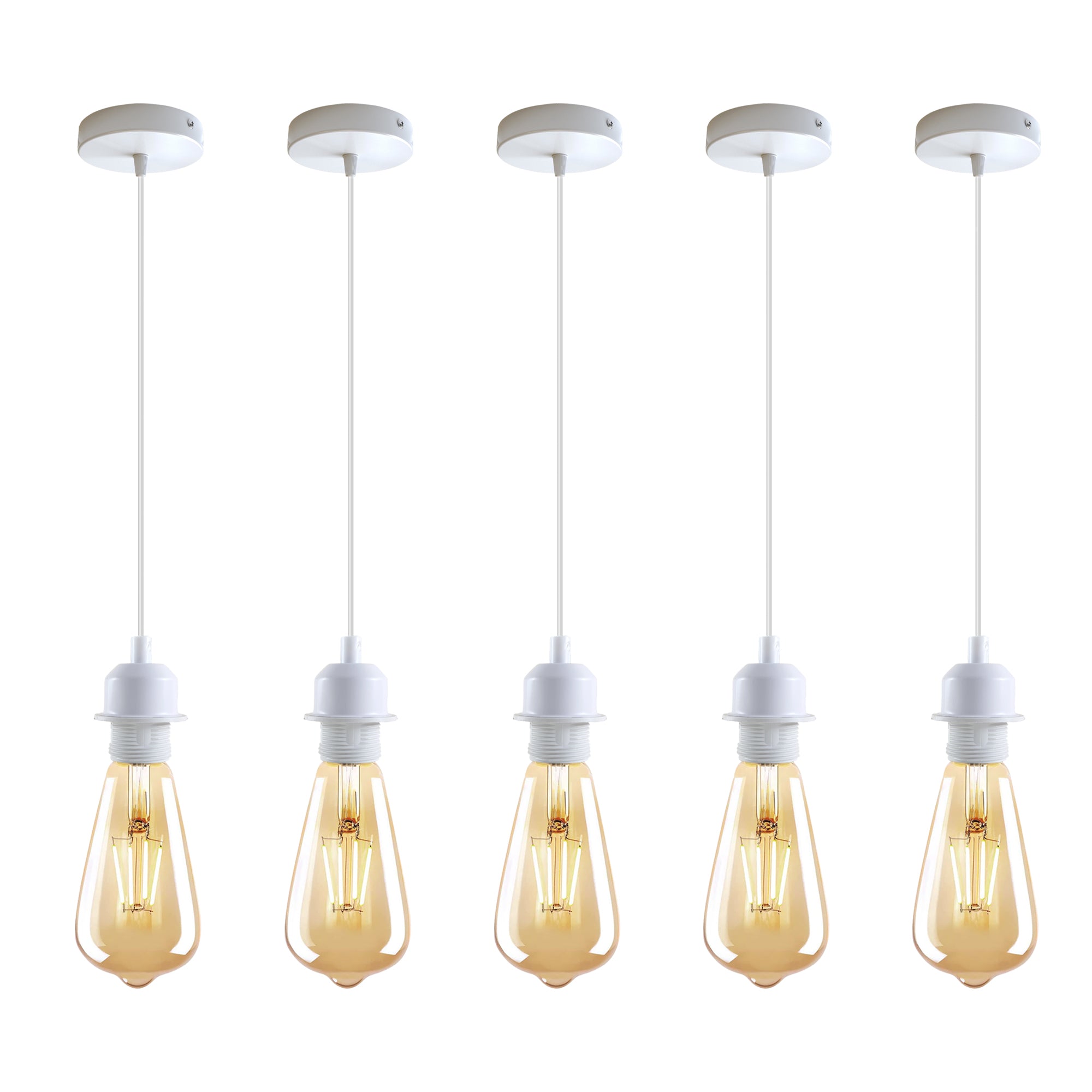 5 Pack Vintage Industrial Style White Ceiling Pendant Lamp E27 Base Metal Screw