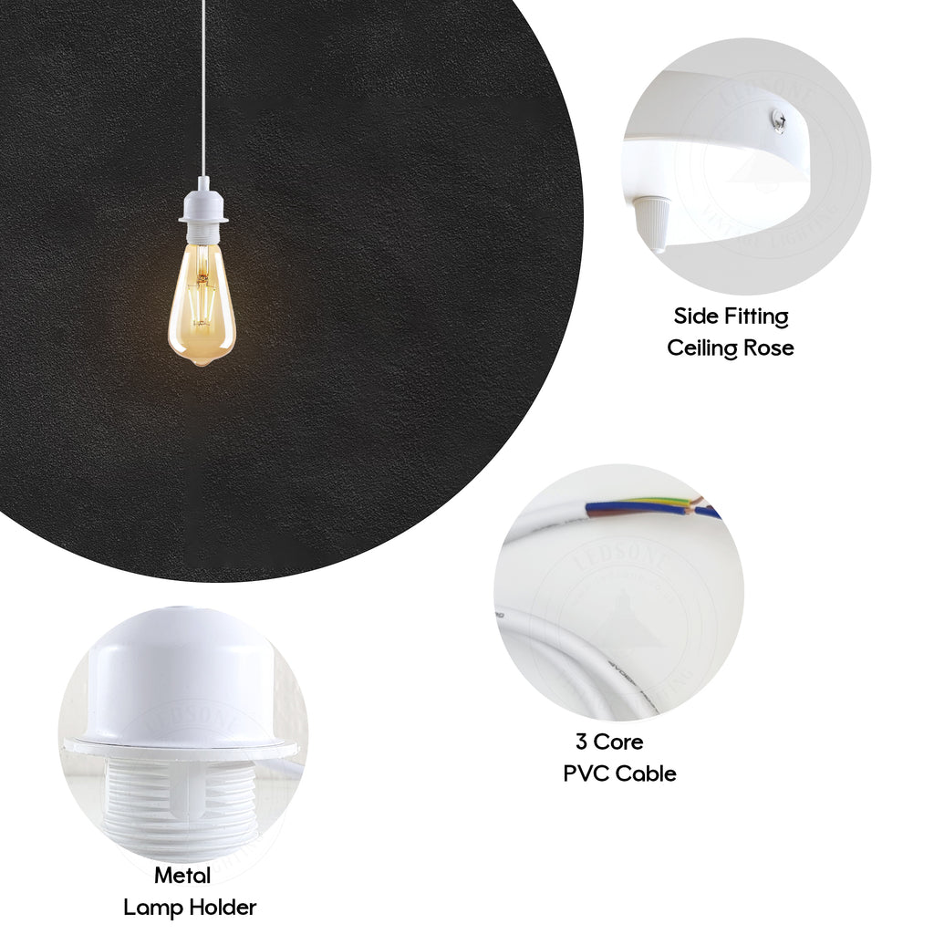 5 Pack Vintage Industrial Style White Ceiling Pendant Lamp E27 Base Metal Screw