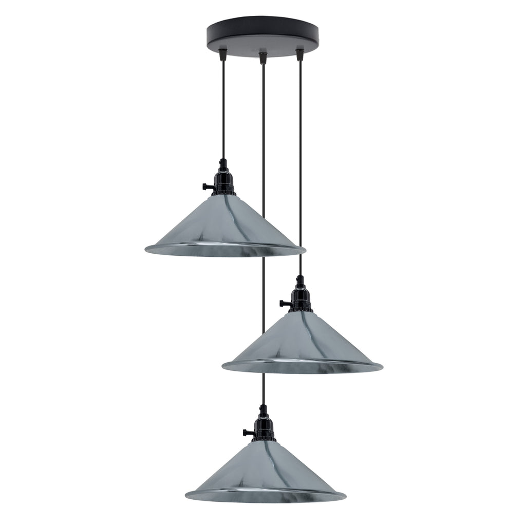 Industrial 3 Head Cluster Ceiling Pendant Light with Adjustable Cord E27 Base
