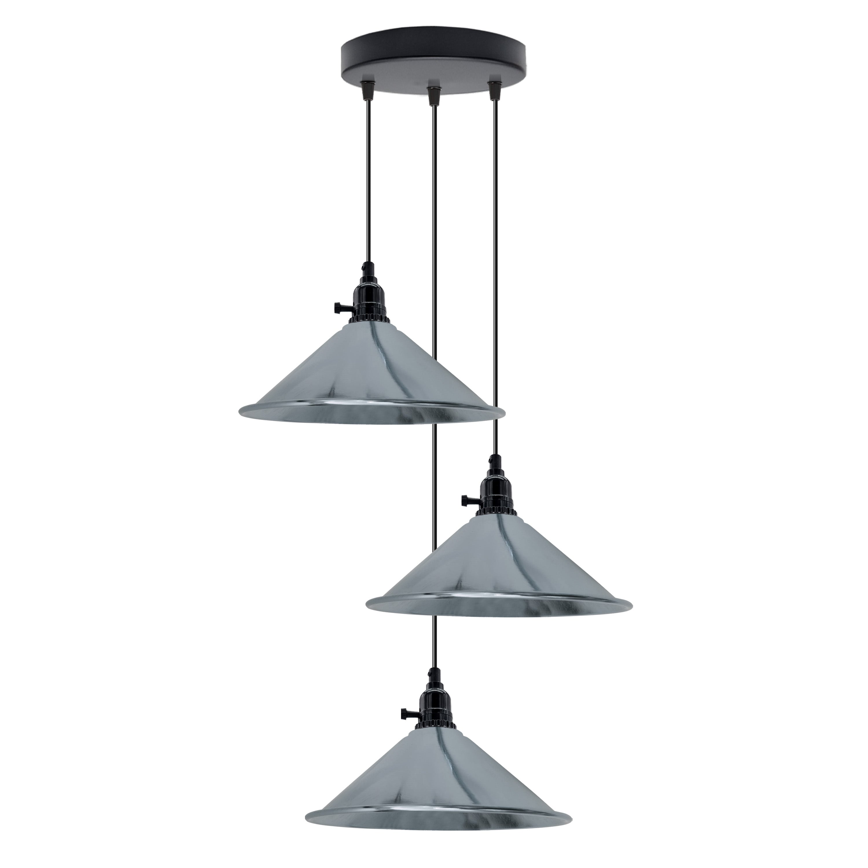 Industrial 3 Head Cluster Ceiling Pendant Light with Adjustable Cord E27 Base