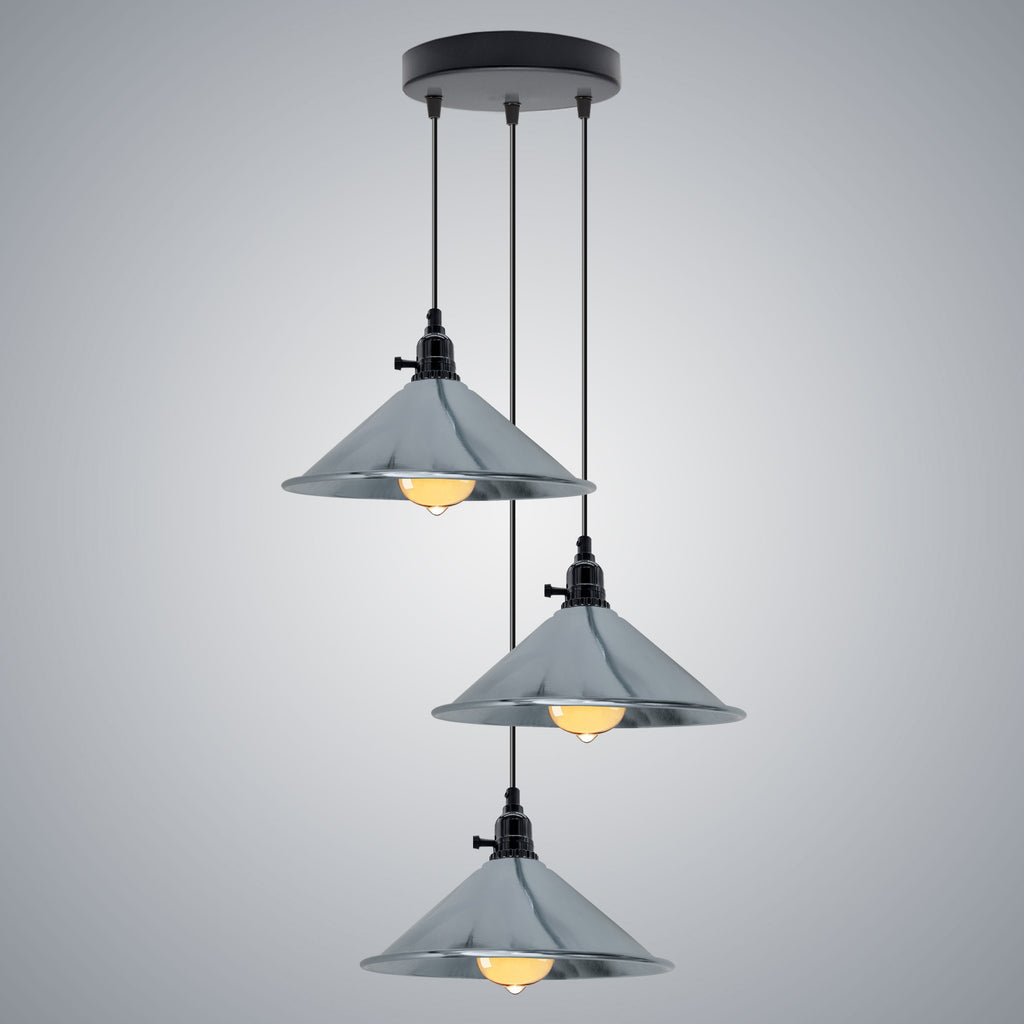 Industrial 3 Head Cluster Ceiling Pendant Light with Adjustable Cord E27 Base